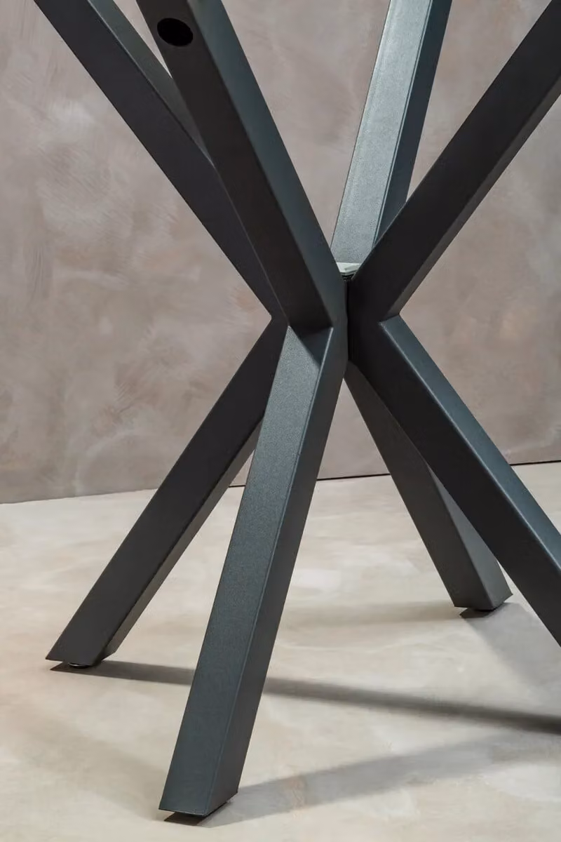Orsina Modern Round Glass Dining Table with Grey Metal Legs, Diameter: 120 cm, Height: 75 cm – 3
