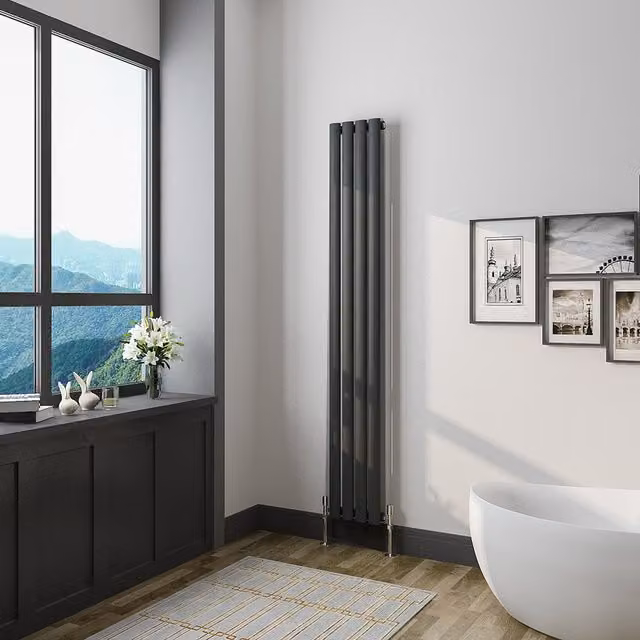 AicaBathroom Steel Towel Rail in Black Anthracite, H: 160 cm, W: 23.6 cm