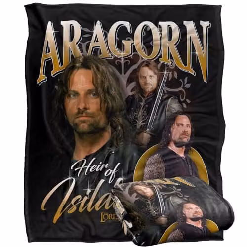 Warner Bros. Lord Of The Rings Aragorn Bootleg Super Soft Silky Touch Fleece Throw Blanket, Multicolour, W: 152 cm, D: 127 cm – 1