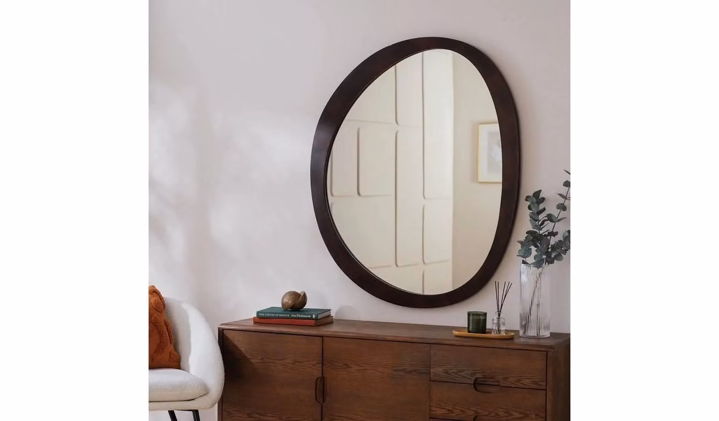 Mango Wood Irregular Retro Wall Mirror in Brown, W: 120 cm, H: 100 cm