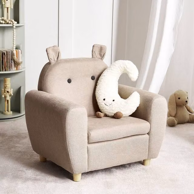 Wyld Haus Little Hippo Kids Armchair in Beige Fabric with Foam Seat and Armrests – 1
