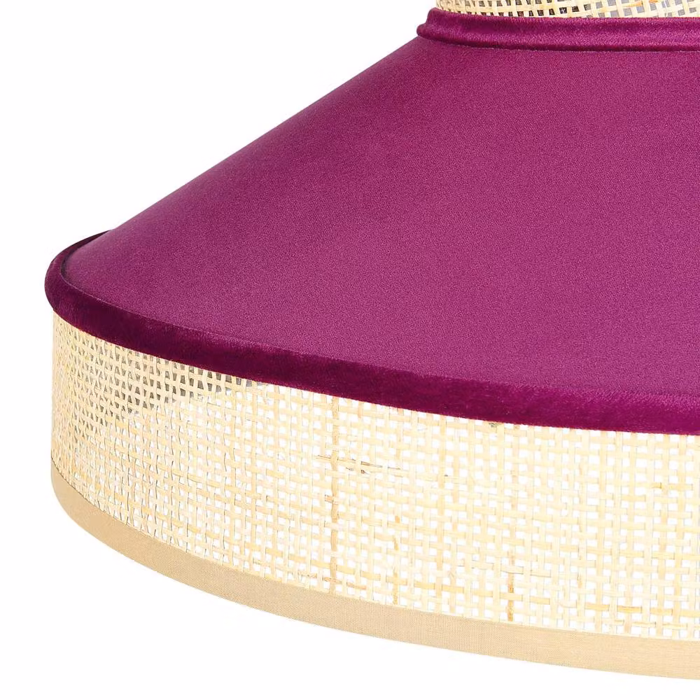 Wyld and Coco Rattan Pendant Lamp with Pink Fabric Shade in Natural and Pink – 3