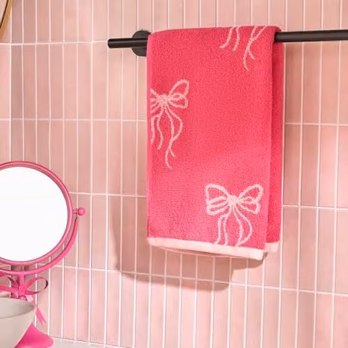 OHS Pink Bow Print Cotton Bath Towel, W: 70 cm, H: 115 cm – 1