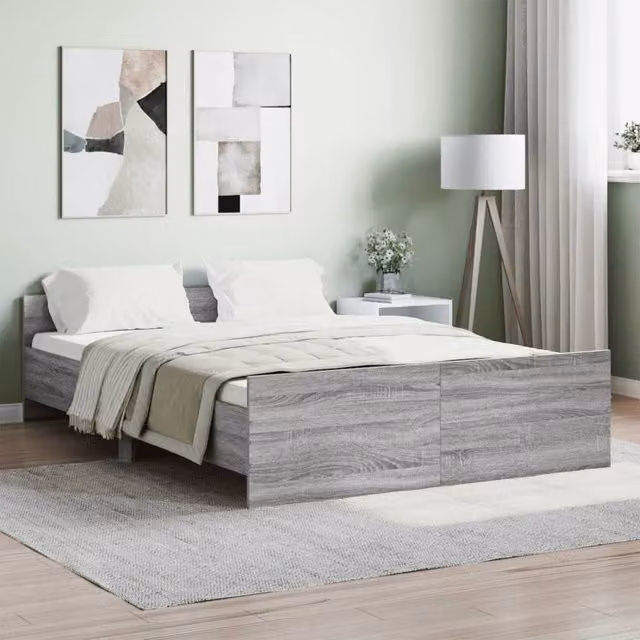 Berkfield Home Double Bed Frame with Headboard and Footboard in Grey Sonoma, W: 135 cm, L: 190 cm – 1