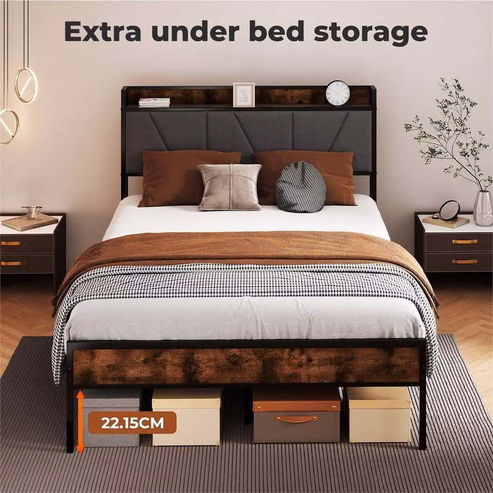 Nordara Heavy-Duty Metal Platform Bed Frame in Brown, Small Double, W/D/H: 120 x 200 cm – 3