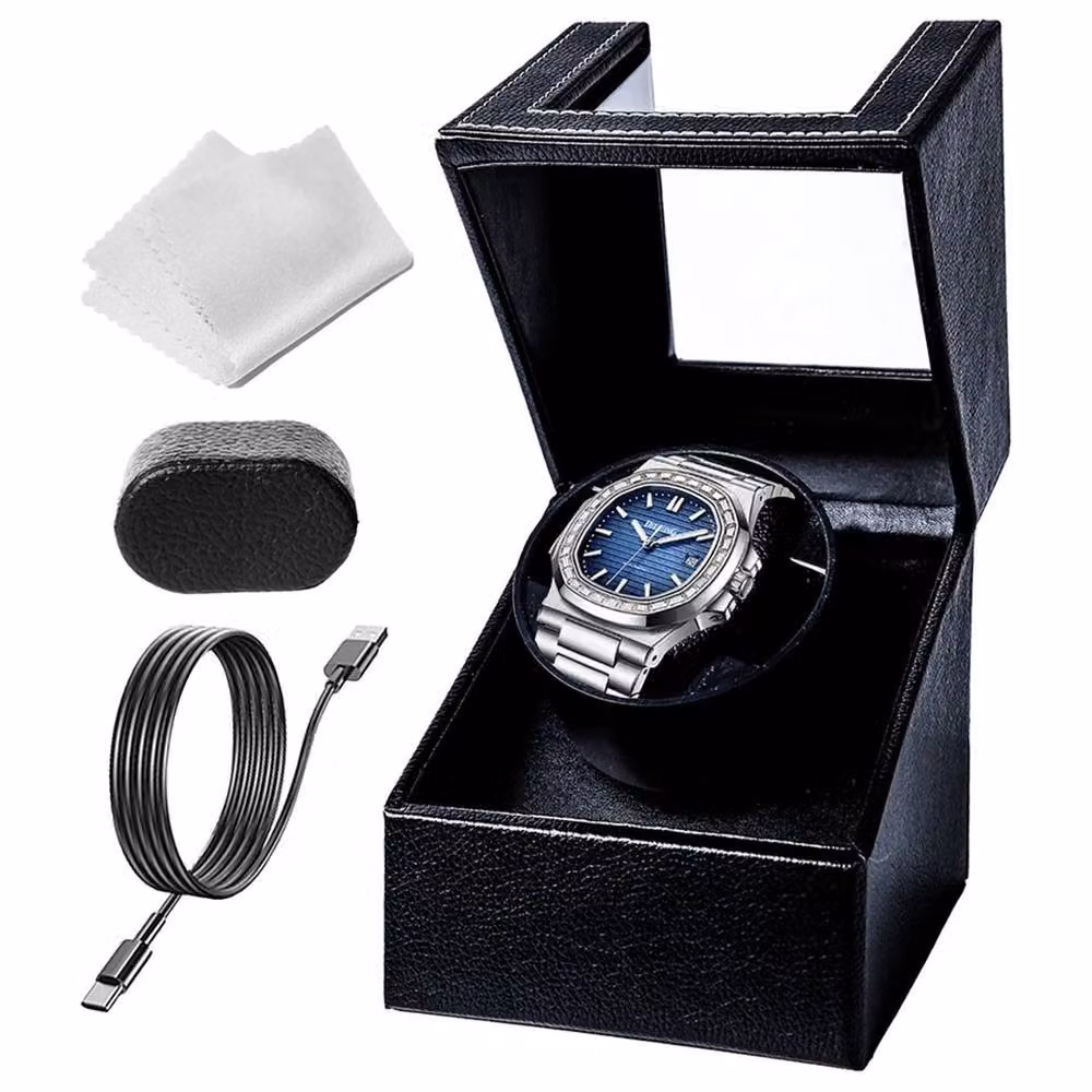 SPETLEK Single Watch Display Case with 5 Rotation Modes and LED, Black – 2