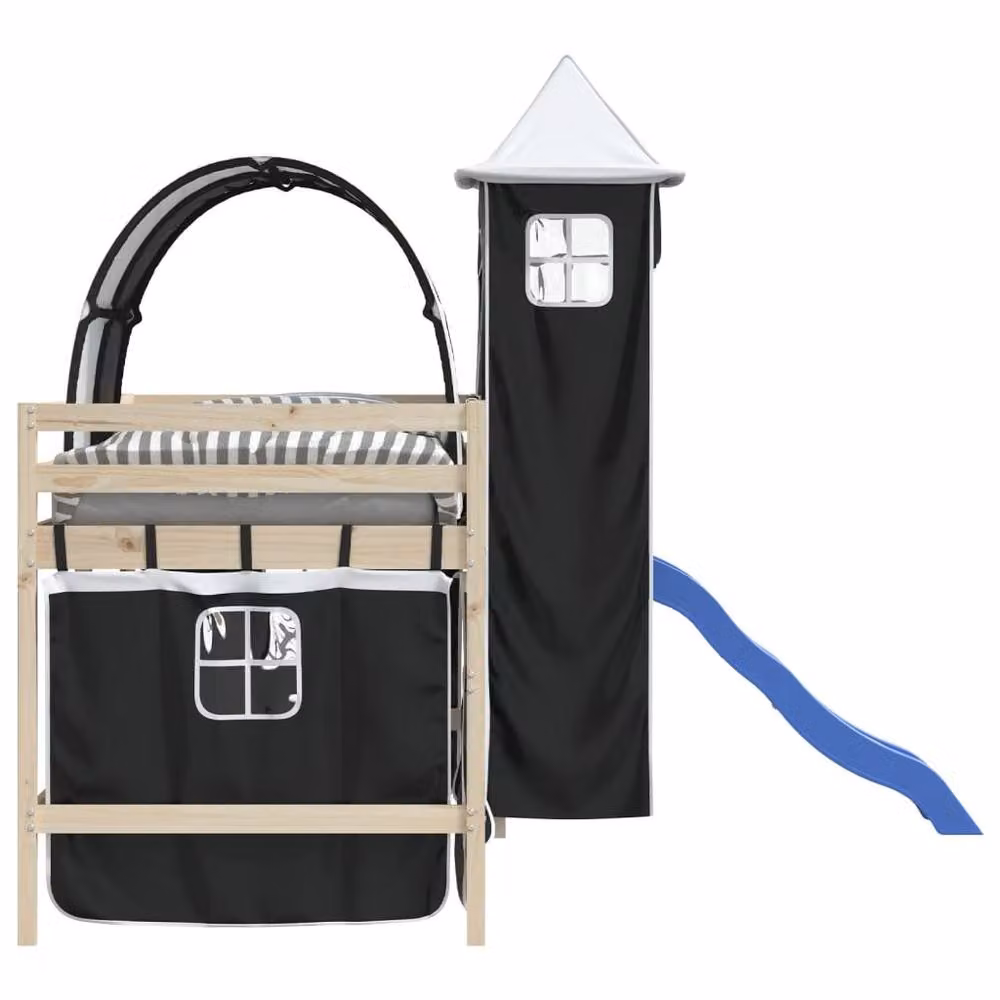 Berkfield Home Durable Opaque Loft Bed Curtains with Tunnel and Tower in White and Black – 6