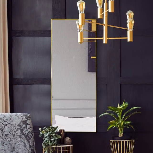 MirrorOutlet Modern Rectangular Hanging Wall Mirror with Gold Aluminium Frame