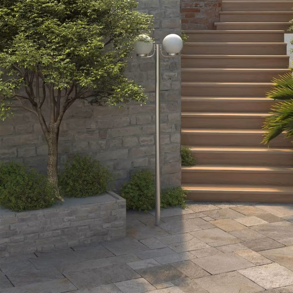 Berkfield Modern Garden Lamp Post with 2 Lamps in Silver, Height: 220 cm – 2