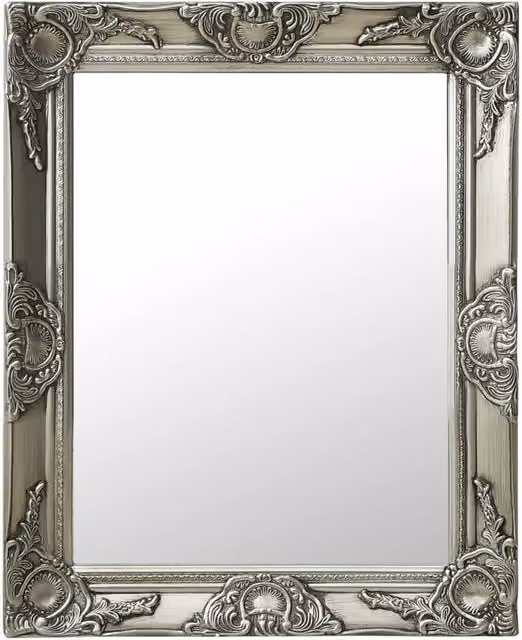 Berkfield Home Antique Baroque Style Rectangular Wall Mirror, Silver, W: 50 cm, H: 60 cm