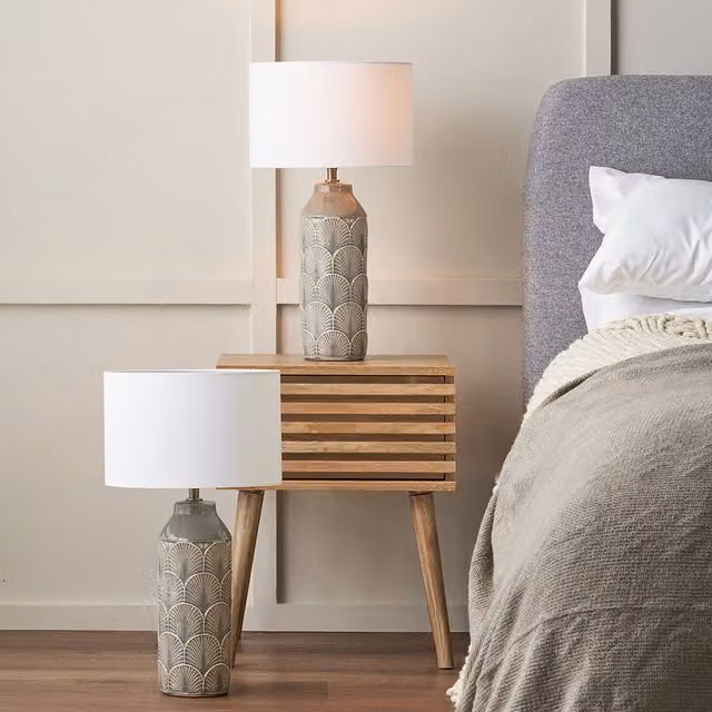 Pacific Lifestyle Set of 2 Bethan Embossed Ceramic Table Lamps in Grey