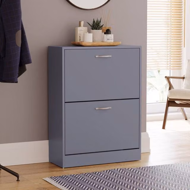 HD Designs Vida Designs Modern Grey 2 Drawer Shoe Cabinet with Tilting Compartments