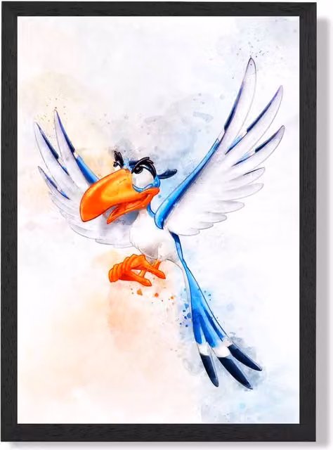 ARTZE Zazu Watercolour Lion King Framed Print in Bright Blue and Black