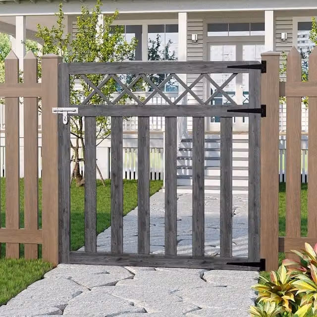 Darphe Wooden Swing Garden Gate with Top Trellis, Grey, Width: 120 cm