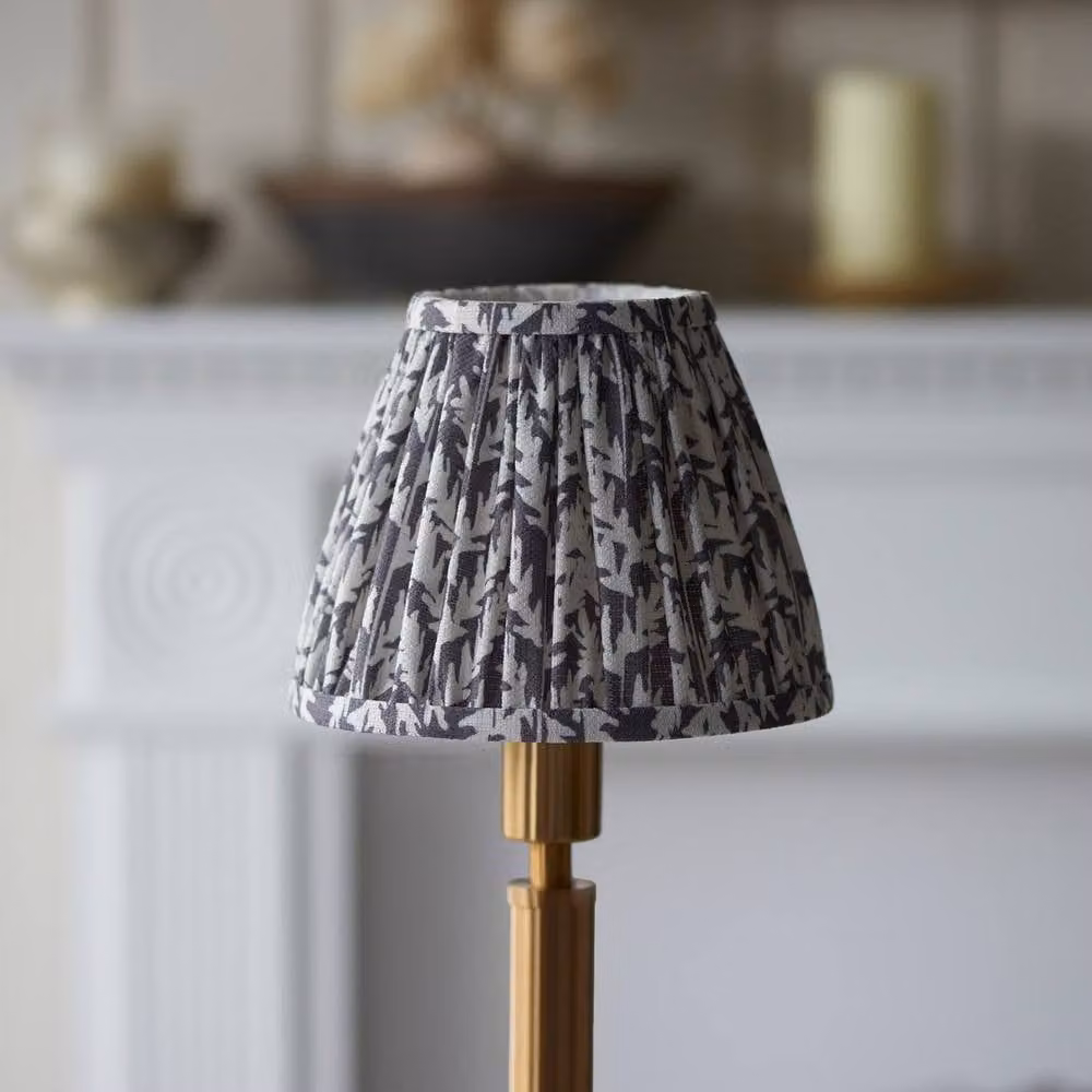 Netlighting Upton Rechargeable LED Table Lamp with Grey Fabric Shade and Gold/Brass Metal Base – 3
