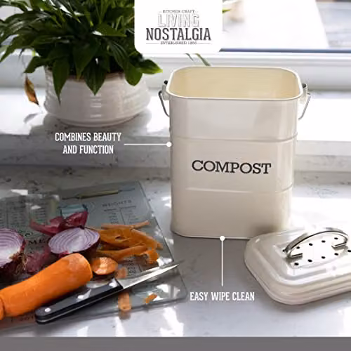 KitchenCraft Living Nostalgia Metal Kitchen Composter in Antique Cream and Beige, W/D/H: 24.0 x 16.5 x 12.0 cm – 3