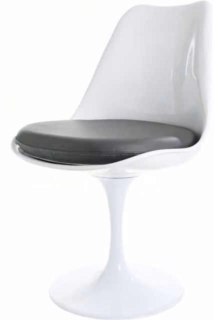 Fusion Living White Tulip Swivel Dining Chair with Dark Grey Synthetic Leather Cushion