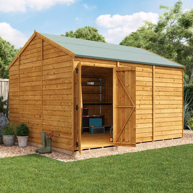 BillyOh Switch Overlap Apex Wooden Shed in Brown with Double Doors and Gable Roof