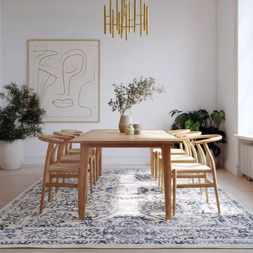 Kukoon Blue and Beige Floral Vintage Distressed Area Rug for Living Rooms and Hallways, W: 240 cm, D: 330 cm – 1