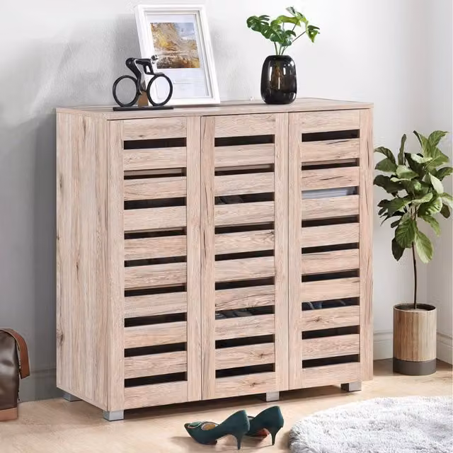 Swish Furniture Euston 3 Door Shoe Storage Cabinet Unit in Oak Brown