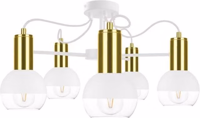 Netlighting Arne Multi Arm Semi Flush Ceiling Light in White and Gold, Diameter: 60 cm, 5x E27
