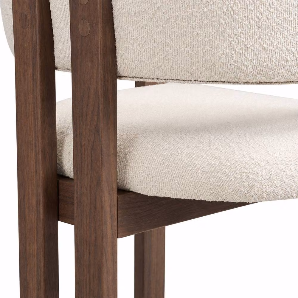 Matteo Set of 2 Solid Wood Dining Chairs with Bouclé Upholstery in Beige and Brown Walnut Finish – 4