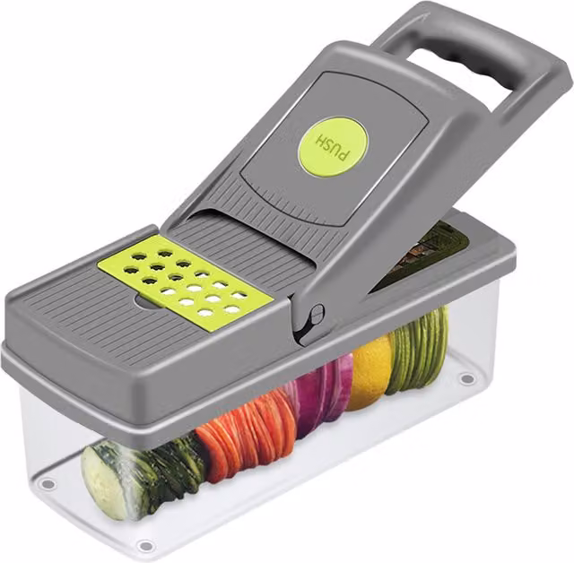 Livingandhome 14-in-1 Vegetable Chopper and Slicer Set with Multiple Blades and Finger Guard, Grey