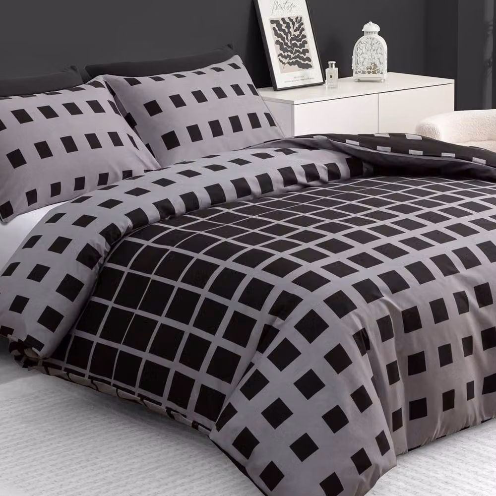 Grace 4 Piece Microfibre Reversible Duvet Cover Set with Matching Fitted Sheet in Black or Grey – 11