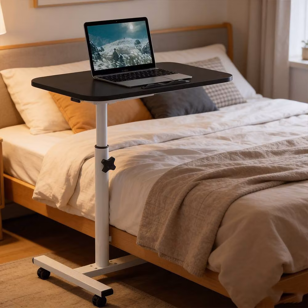 Ventryn Black Mobile Adjustable Rectangular Table with Manual Crank and Castors – 3