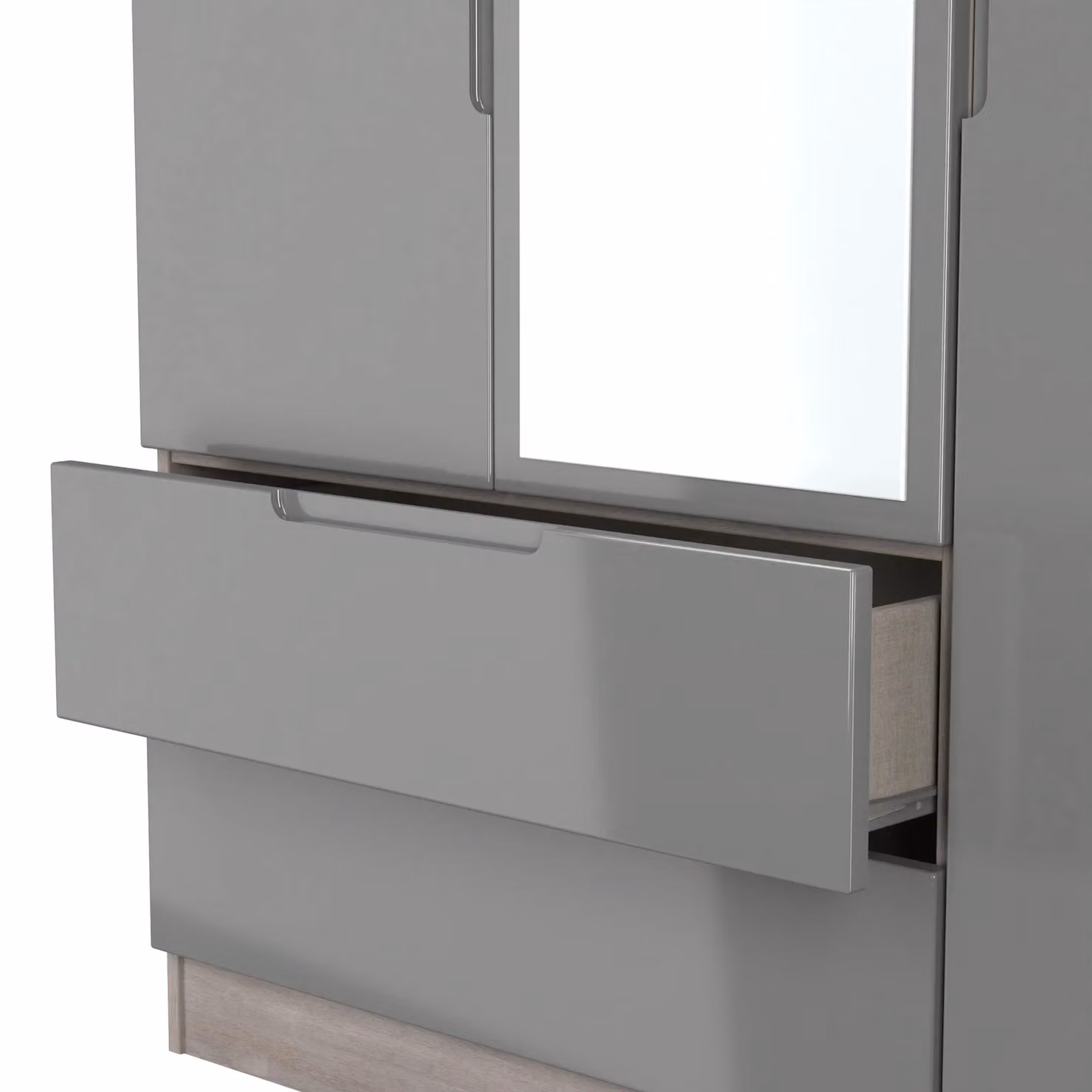 2 U Lucca Ready Assembled Triple Mirror Wardrobe with 2 Drawers in Grey – 4