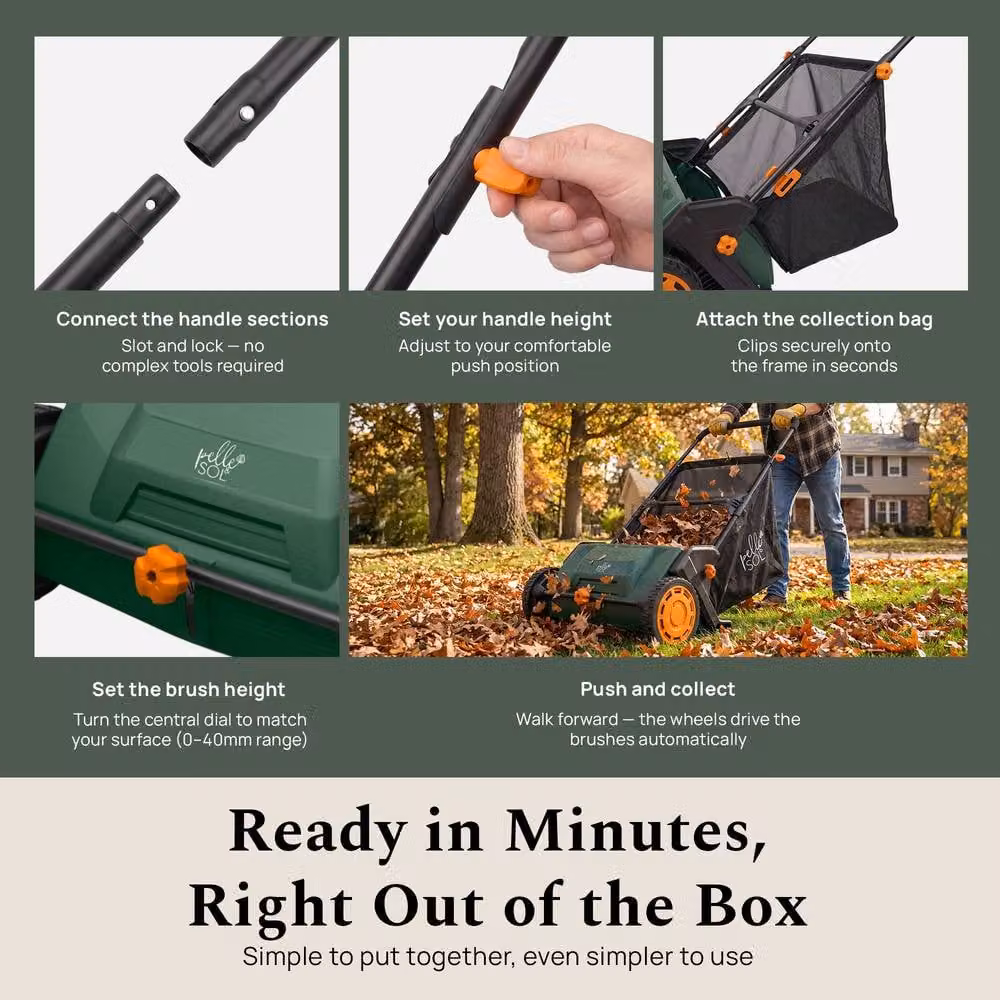 Pelle & Sol Manual Lawn Sweeper with Large Green Collection Bag – 4