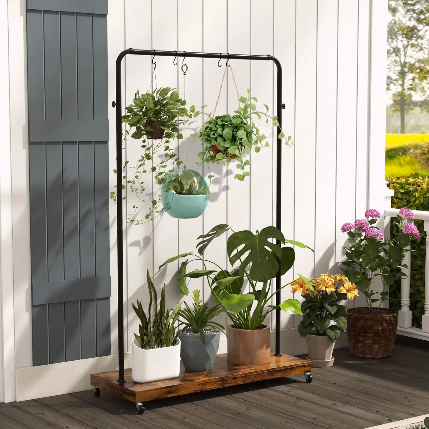Costway Industrial Metal Clothes Rail on Wheels in Brown – 3