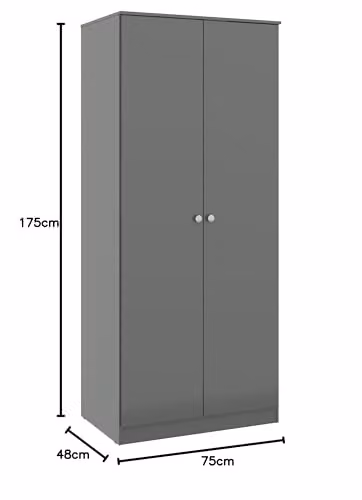 Seconique Denver 2 Door Grey Gloss Wardrobe W/D/H: 75 x 48 x 175 cm – 2