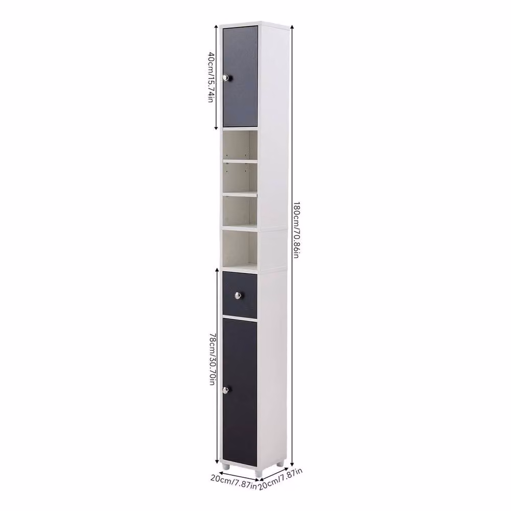 FORGEVIO Slim Tall Bathroom Storage Cabinet with Drawer and Open Shelf in White, Grey or Silver – 2