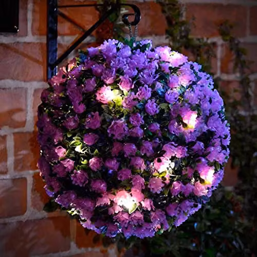 MantraRaj Solar Powered 20 LED Flower Topiary Ball Garden Decoration, Purple, Diameter: 28 cm