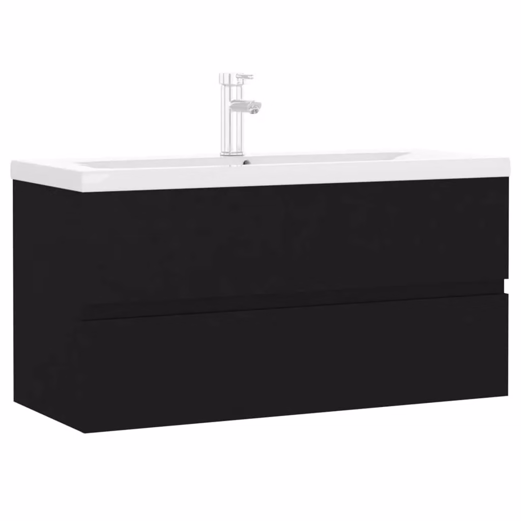 Berkfield Home Modern Black Sink Cabinet with Ceramic Basin and MDF Construction – 2