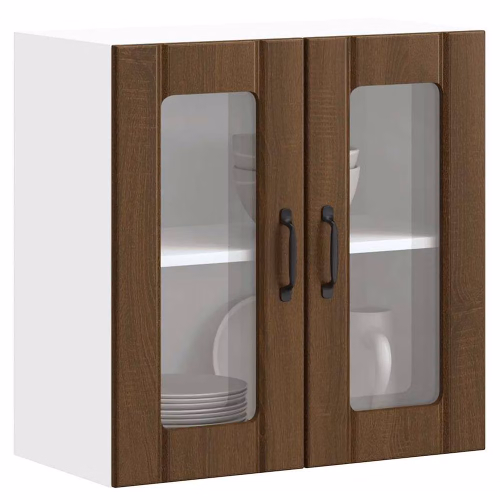 Berkfield Home Lucca Kitchen Wall Cabinet with Glass Doors in Brown Oak, W/D/H: 60 x 31 x 60 cm – 2