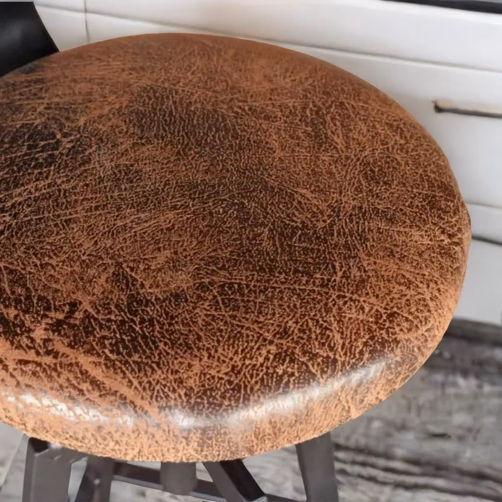 Rafaelo Mobilia Industrial Retro Bar Stool with Back in Brown Synthetic Leather – 4