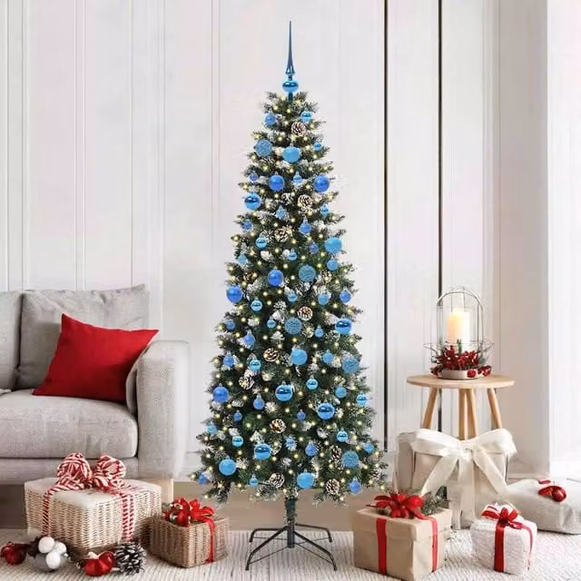 Berkfield Home Artificial Christmas Tree with 300 LEDs, Green, H x W x D: 180 x 76 x 76 cm