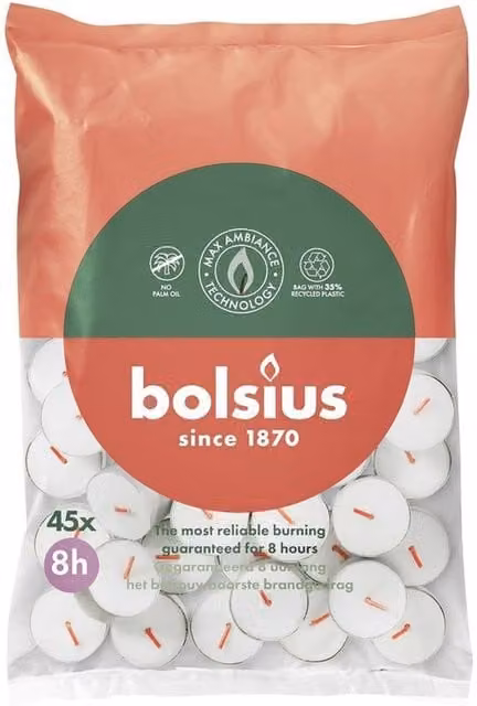 Bolsius White Tealight Candles, Pack of 45