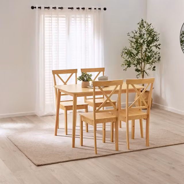 FurnitureboxUK Lynton Solid Rubberwood Dining Table and 6 Chairs in Brown