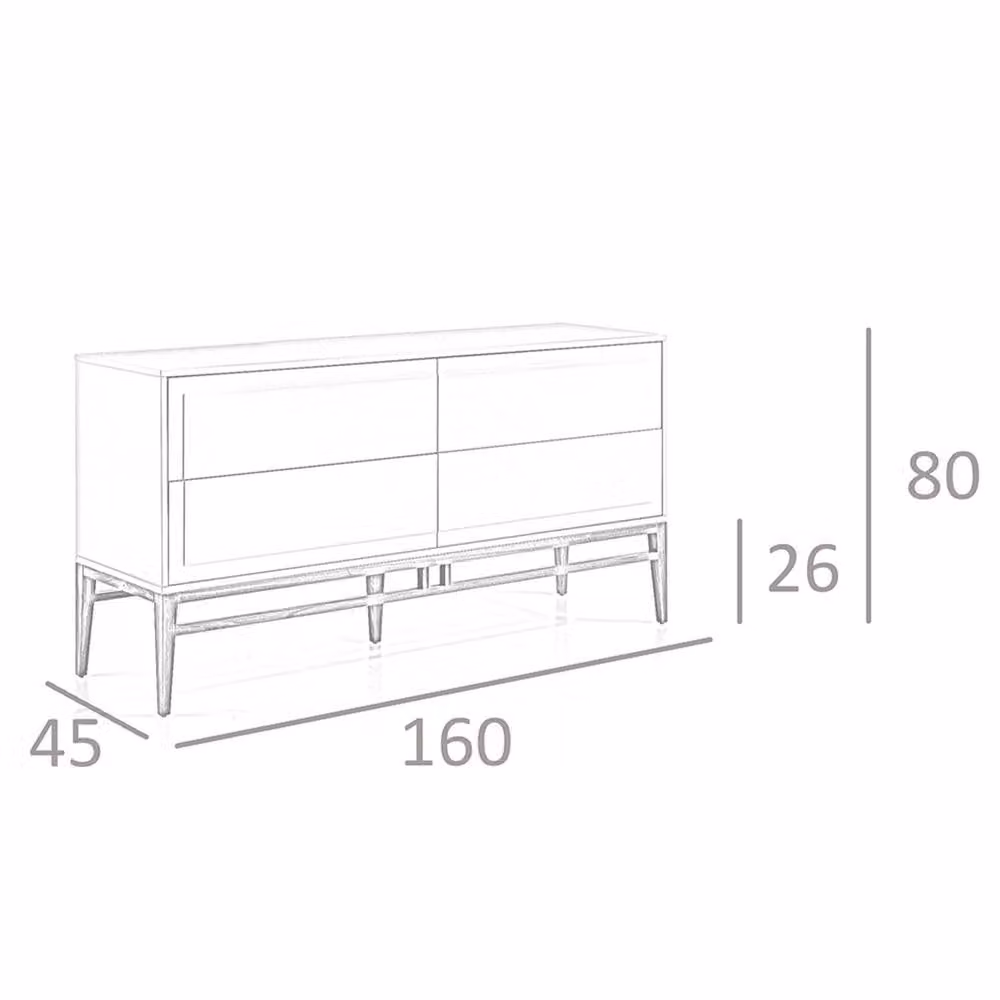 Angel Cerda Modern Beige MDF Sideboard with Walnut-Veneer Legs, W: 160 cm, H: 80 cm, D: 45 cm – 4