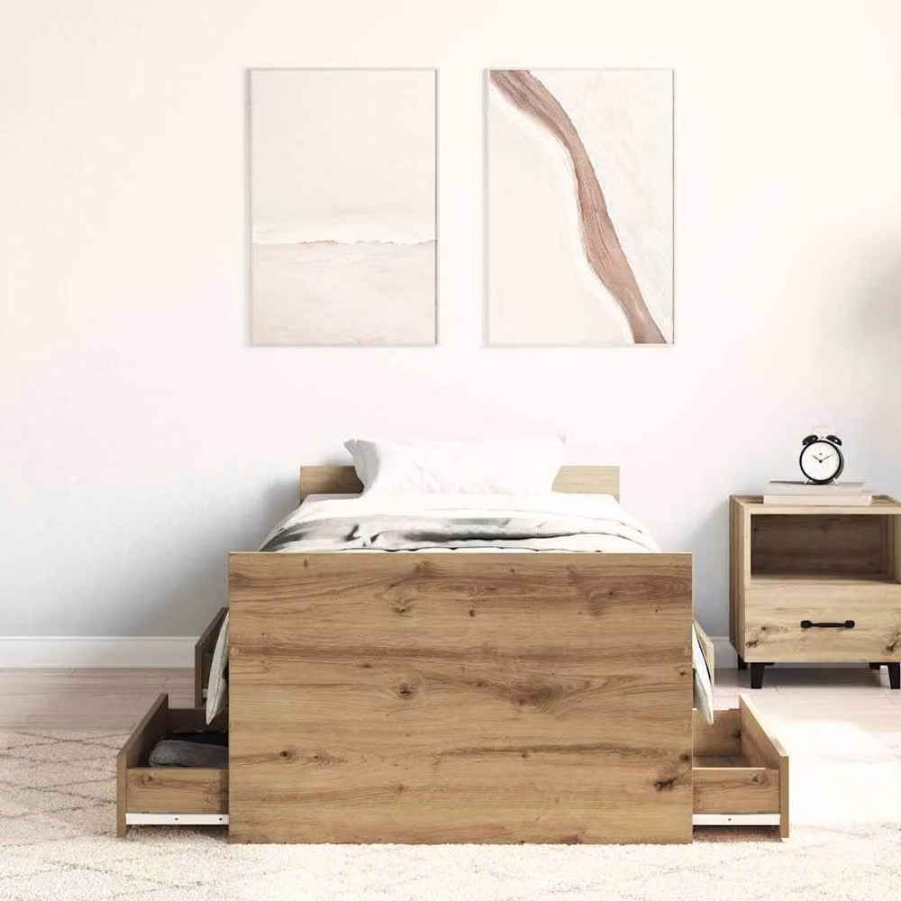 Berkfield Home Artisan Oak Bed Frame in Brown, W/D/H: 90 x 200 cm – 2