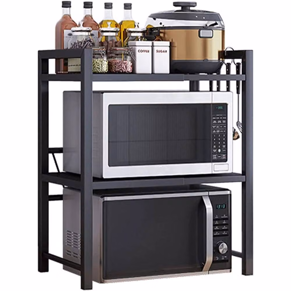 KORVIXA 3 Tier Expandable Corner Kitchen Storage Rack Stand in Matt Black, W/D/H: 50 x 50 x 50 cm – 6