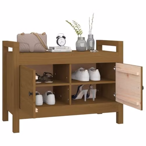 vidaXL Hall Bench in Honey Brown, Solid Pine Wood, W/D/H: 80 x 40 x 60 cm – 4