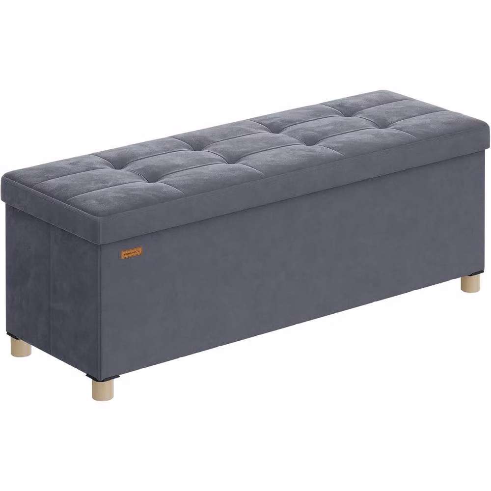 The Bazaarist Velvet Folding Ottoman Bench with Lid in Dark Grey – 2