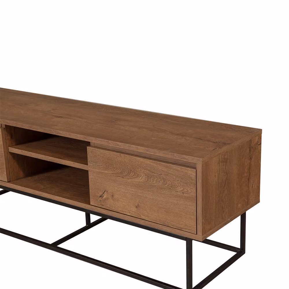 CALICOSY TV Stand with 2 Shelves and 2 Drawers in Dark Brown Walnut Finish, W: 140 cm, D: 40 cm, H: 50 cm – 2