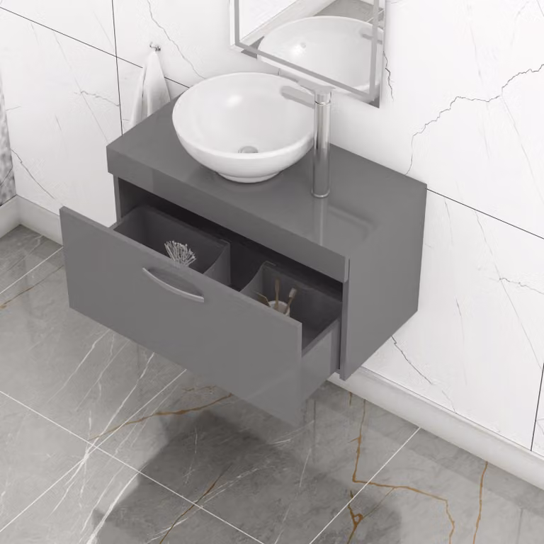 Royal Bathrooms Turin 800mm Indigo Grey Gloss 1-Drawer Wall Hung Unit and 420mm Round Countertop Basin