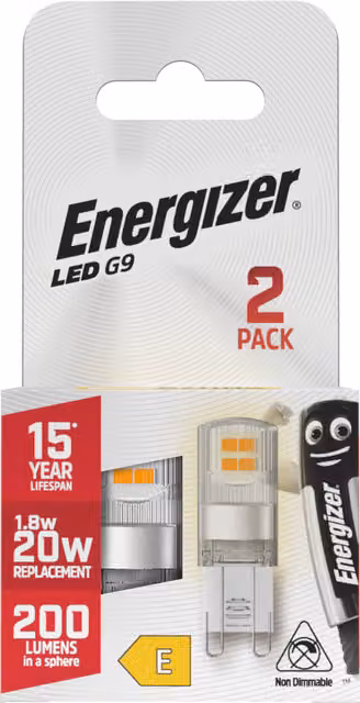 Energizer LED G9 Capsule Light Bulb, 1.8W, 2700K Warm White, 200lm, Pack of 2