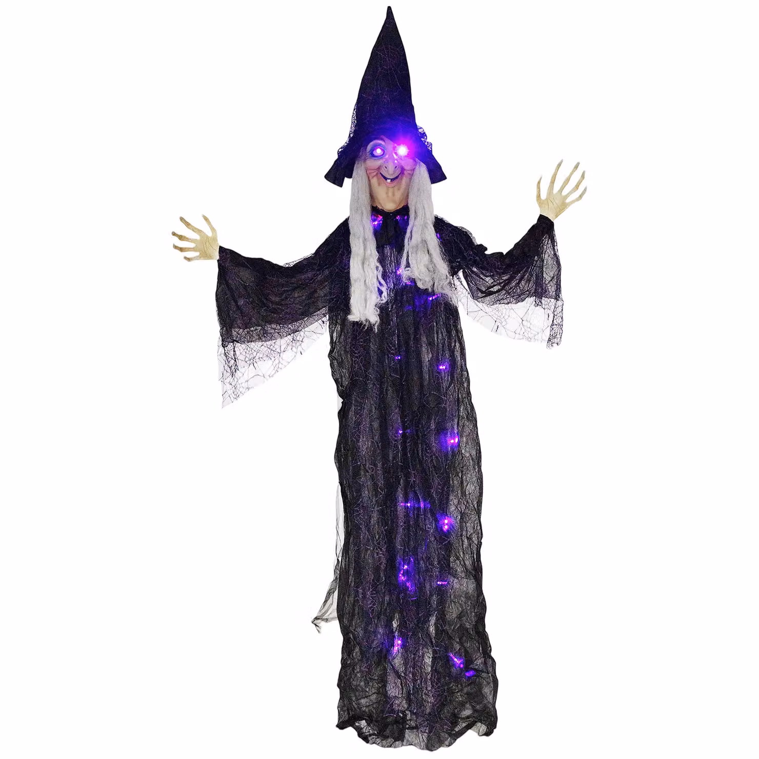OUTSUNNY Voice Activated Halloween Witch Animatronic Hanging Decoration in Black and Purple – 2